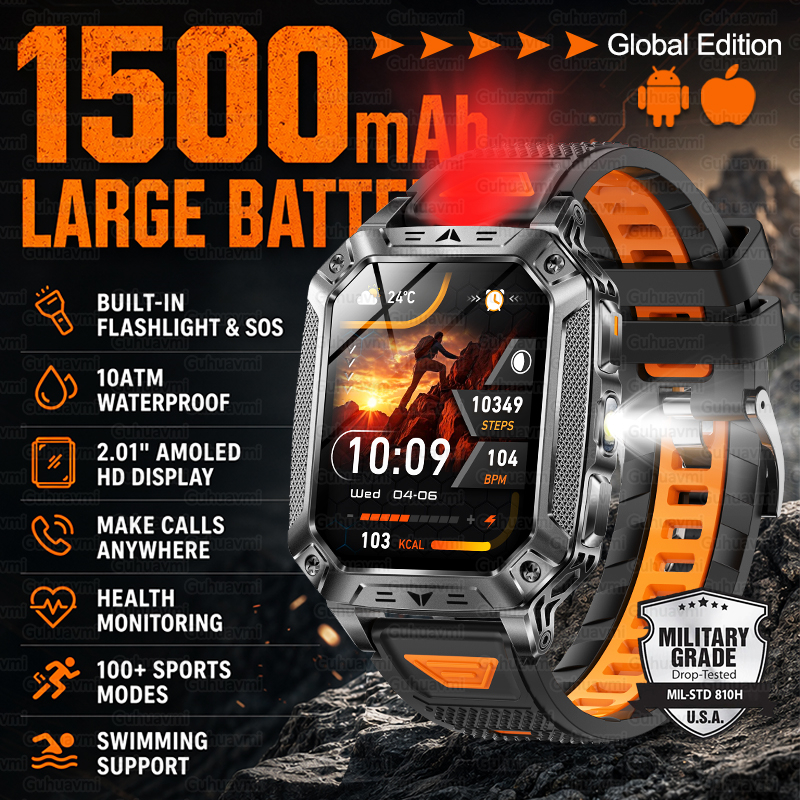 Outdoor Lighting Deck - New 1500mAh Military Outdoor Smartwatch For