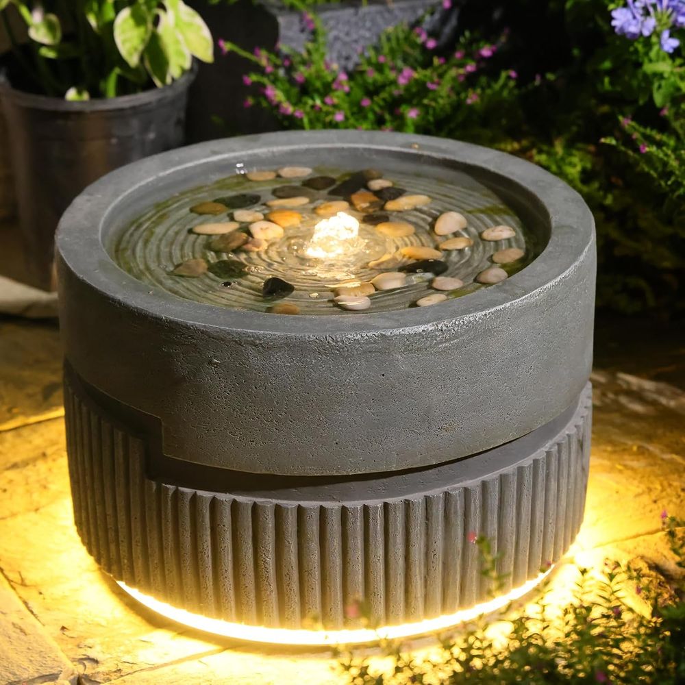 Outdoor Lighting Deck - Gray Tiered Outdoor Water Fountain with