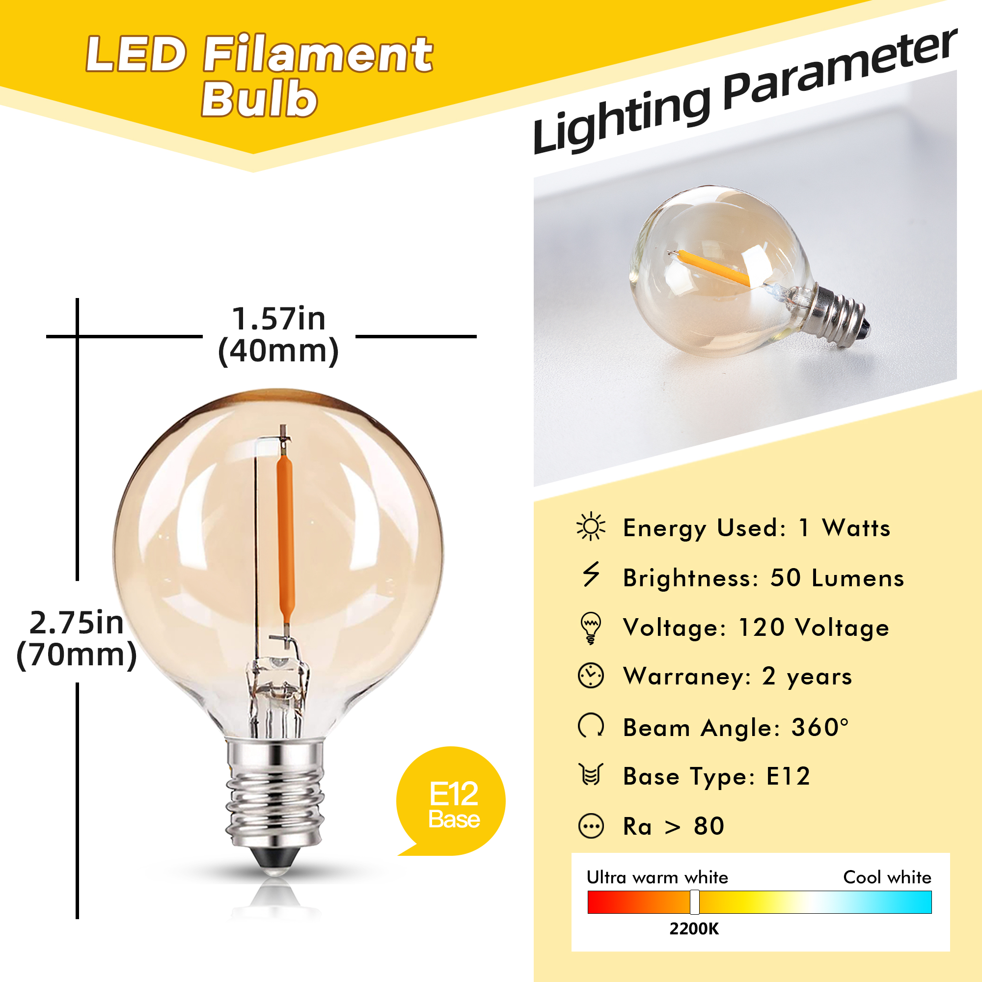50Pcs G40 String Light Replace - Outdoor Lighting Glass Replacement ulasan dan harga
