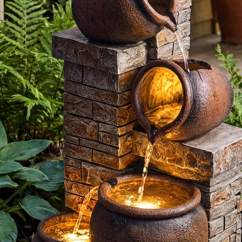 5-Tier Brown Outdoor Water Fou - Outdoor Lighting Deck ulasan dan harga
