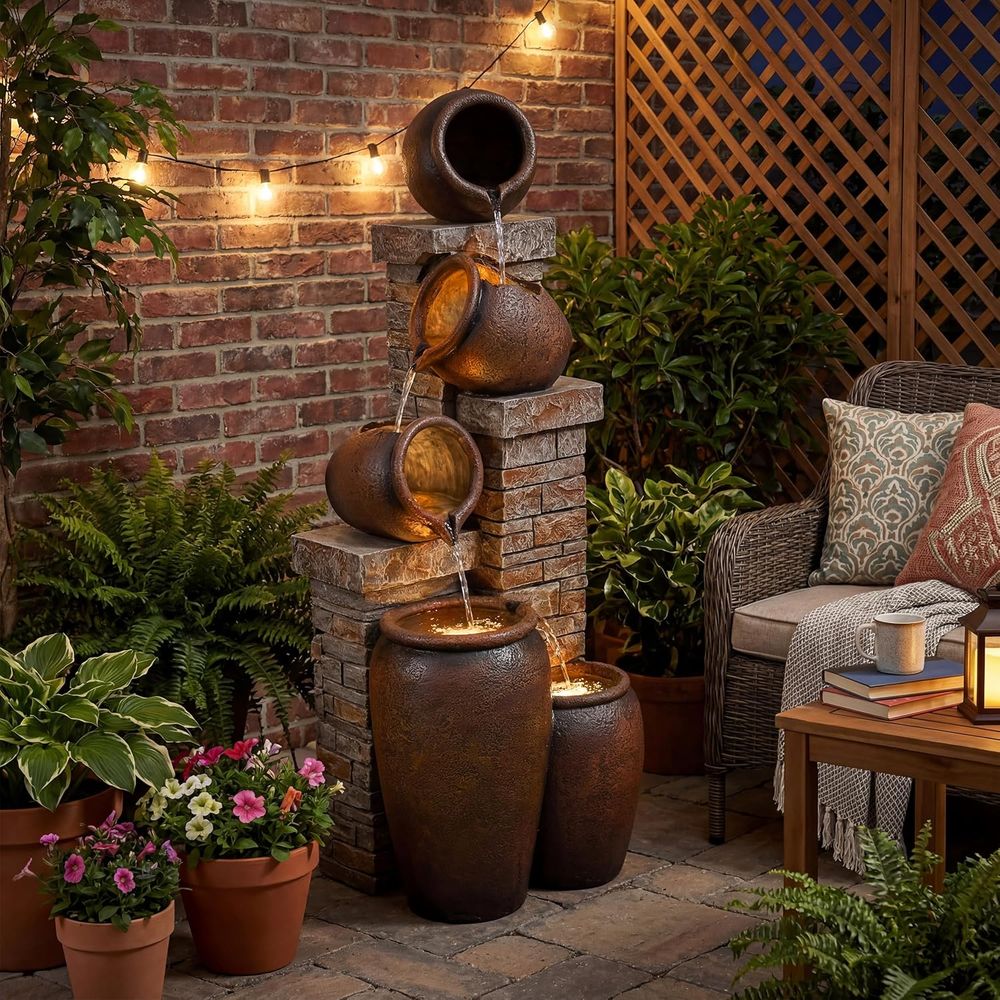 5-Tier Brown Outdoor Water Fou - Outdoor Lighting Deck ulasan dan harga