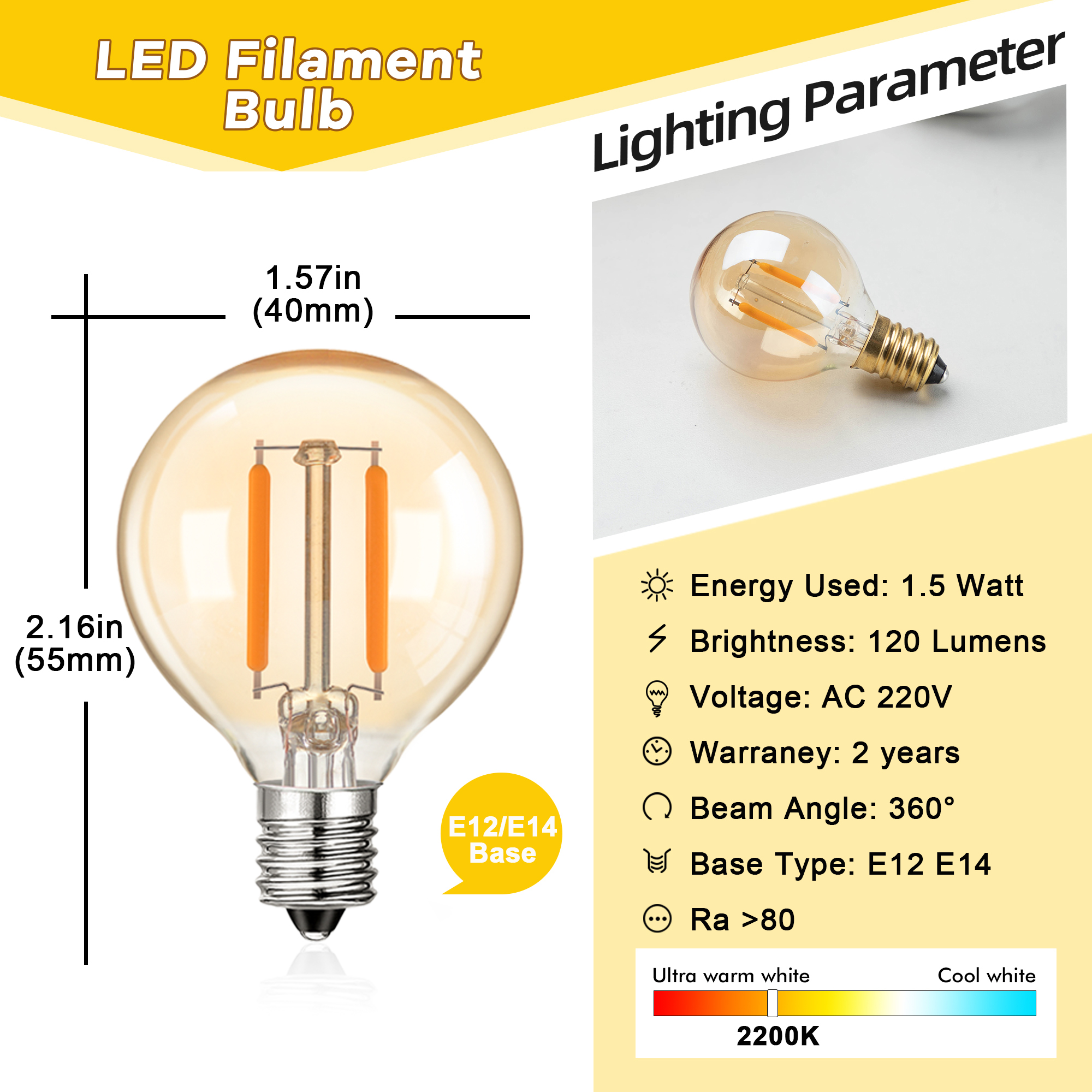 1.5W LED G40 Replace Light Bul - Outdoor Lighting Glass Replacement ulasan dan harga